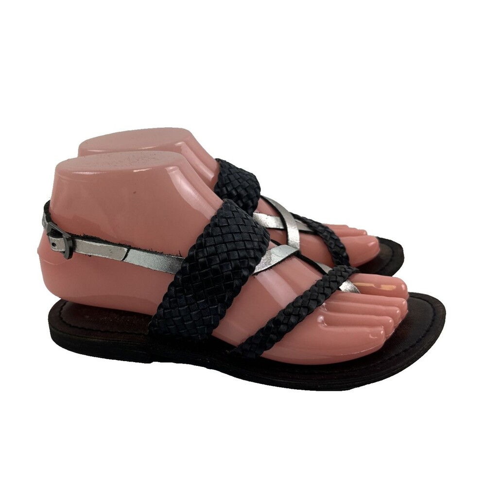 Freebird by Steven Sea Sandal Braided Leather Strappy‎ Flat Buckle Black 36 5-6
